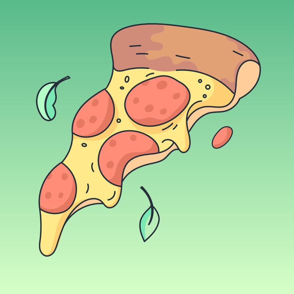 fetta di Pizza. illustrazione nel semplice retrò cartone animato stile. grafico elemento per tessuto, tessile, vestiario, involucro carta, sfondo, manifesto, logo vettore