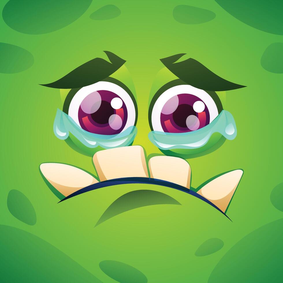 verde mostro pianto personaggio viso espressione. cartone animato illustrazione vettore