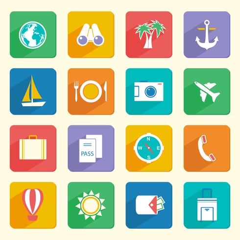 Set di icone di vacanze di viaggio vettore