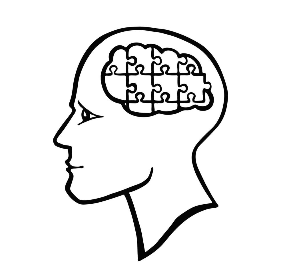 schema monocromatico enigma di il mente illustrazione vettore