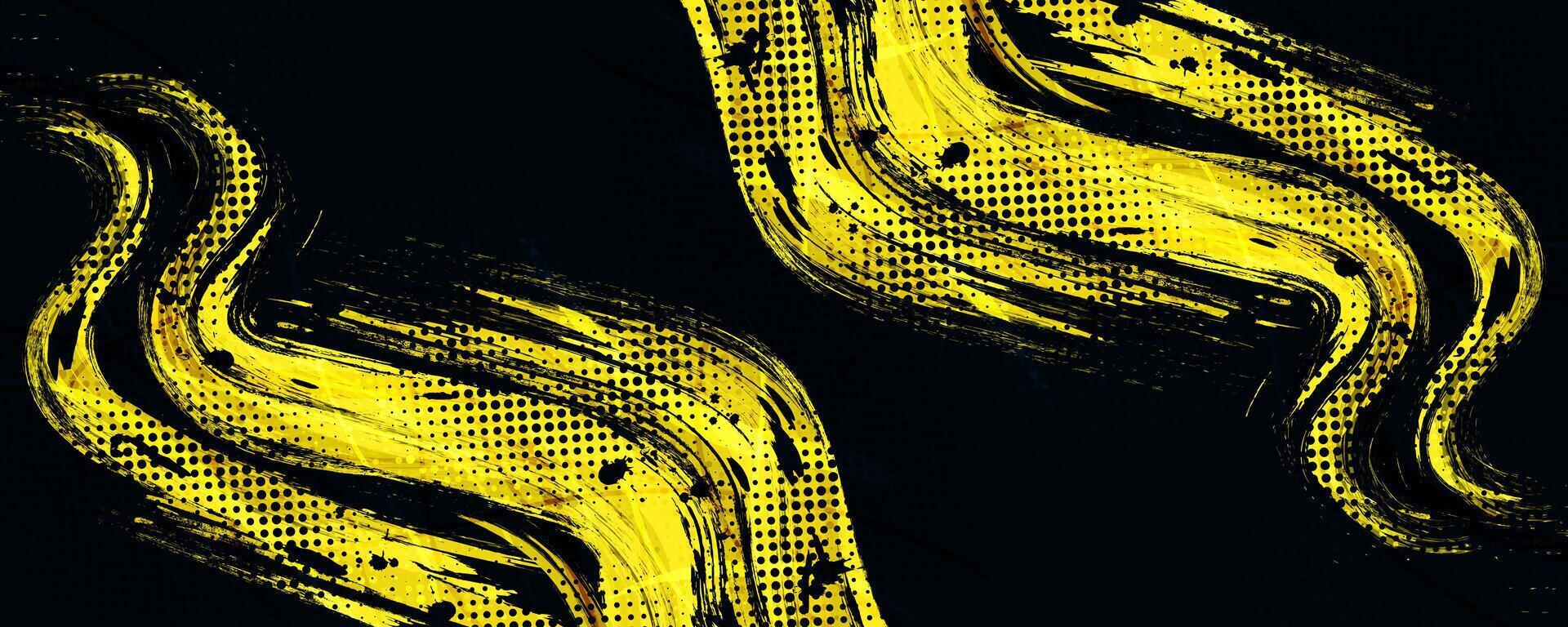 astratto nero e giallo sporco grunge sfondo con mezzitoni effetto. gli sport sfondo con spazzola ictus illustrazione vettore