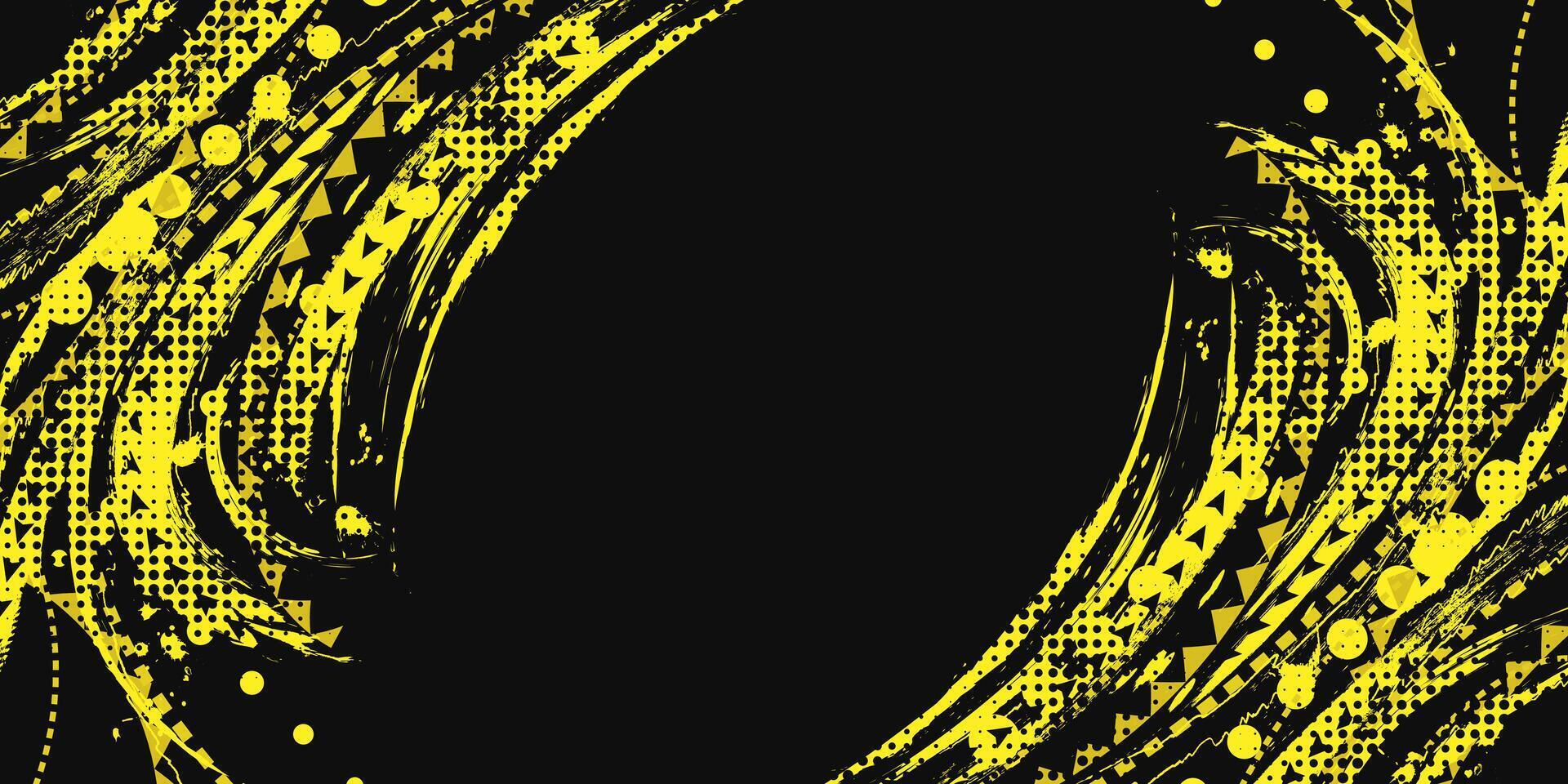 astratto nero e giallo sporco grunge sfondo con mezzitoni effetto. gli sport sfondo con spazzola ictus illustrazione vettore