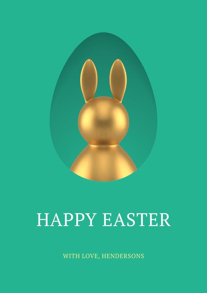 contento Pasqua 3d saluto carta d'oro coniglio fronzolo uovo buco sorpresa design modello realistico illustrazione vettore