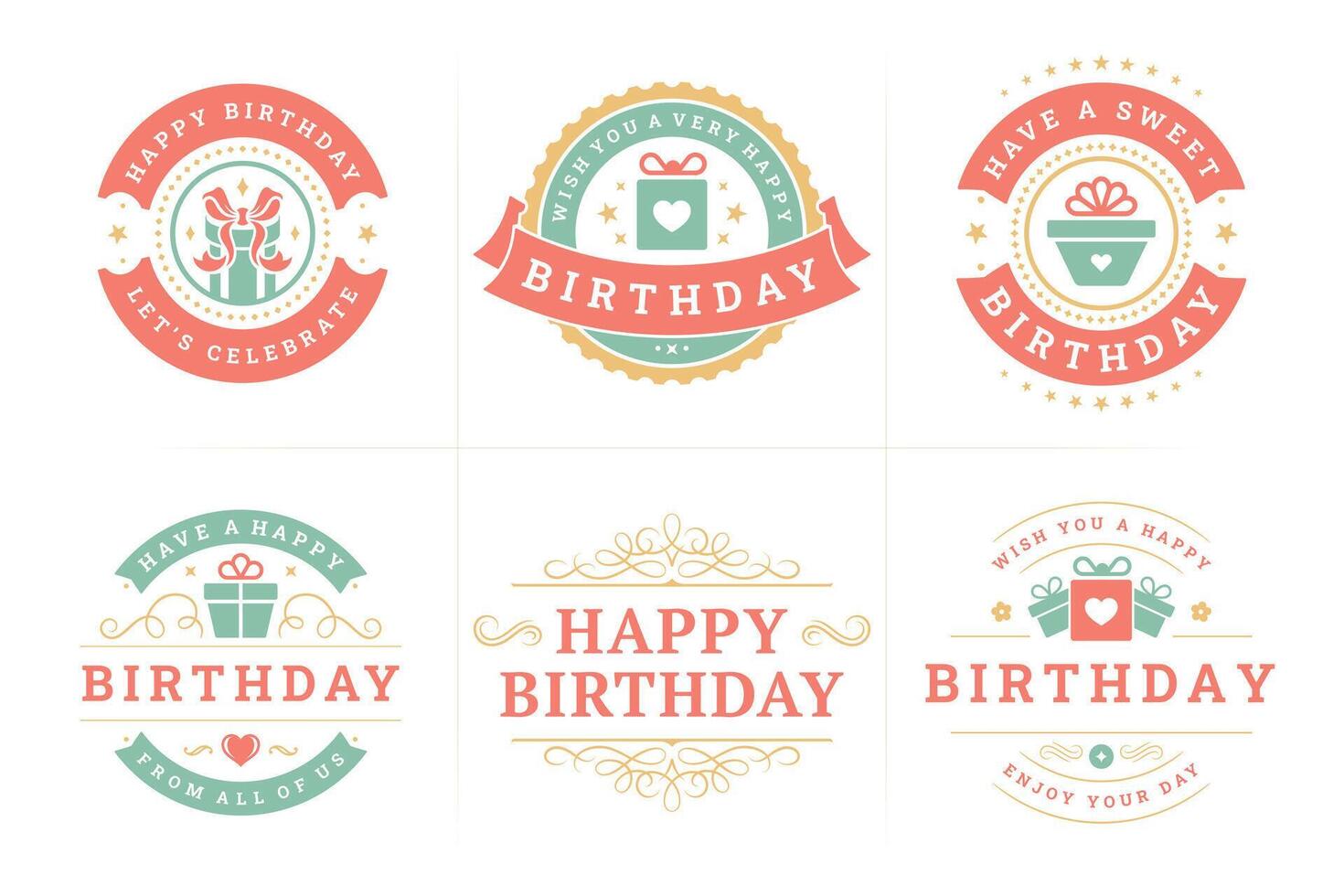 contento compleanno vacanza Congratulazioni Vintage ▾ emblema distintivo impostato per saluto carta design piatto vettore