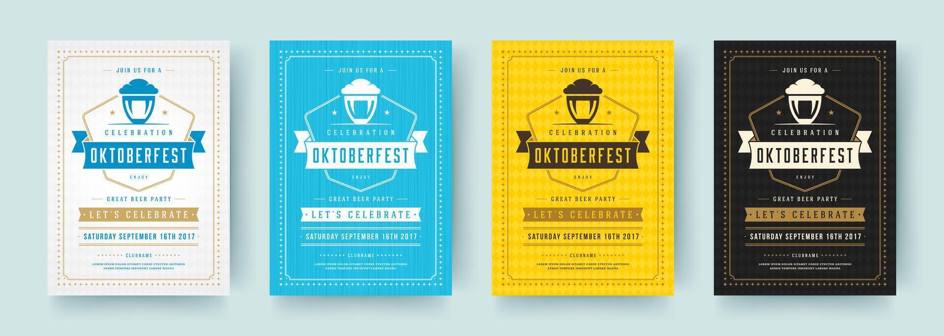 oktoberfest volantini o manifesti retrò tipografia modelli design inviti birra Festival celebrazione. vettore