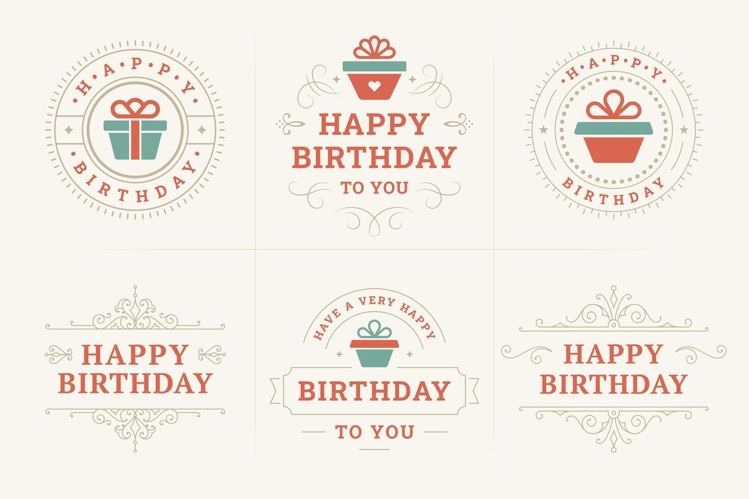 contento compleanno lusso Vintage ▾ etichetta e distintivo impostato per saluto carta design piatto illustrazione vettore