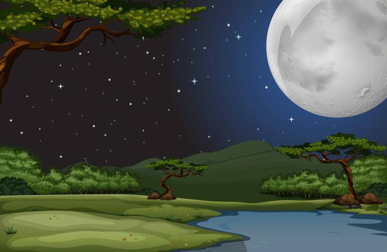 Scena della natura nella notte di luna piena vettore