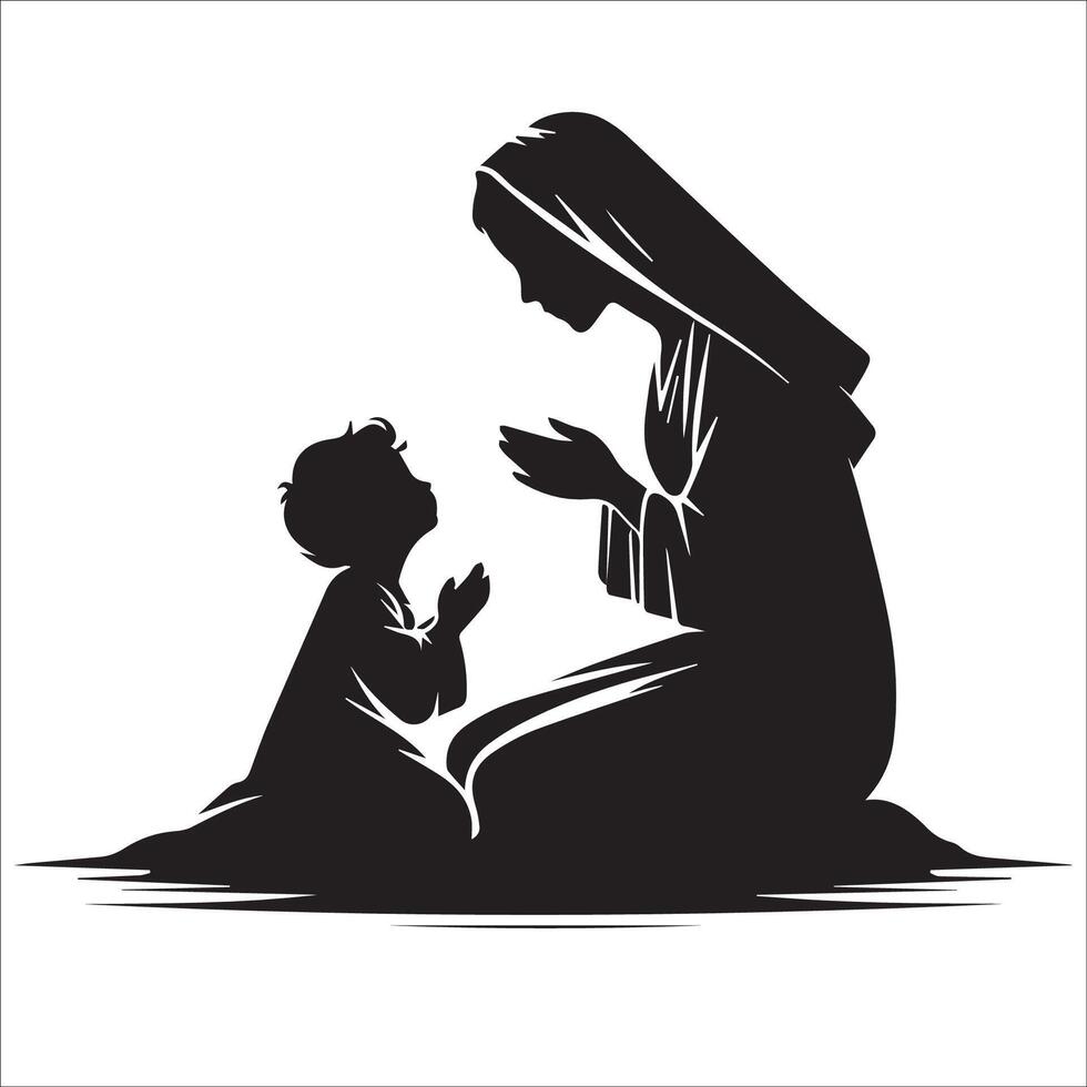 vergine Maria e il figlio silhouette vettore