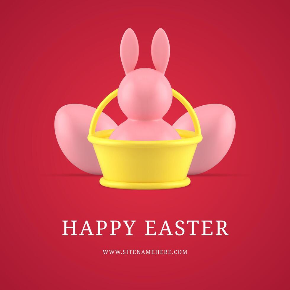 contento Pasqua coniglietto cestino dipinto pollo uova 3d sociale media inviare design modello realistico vettore