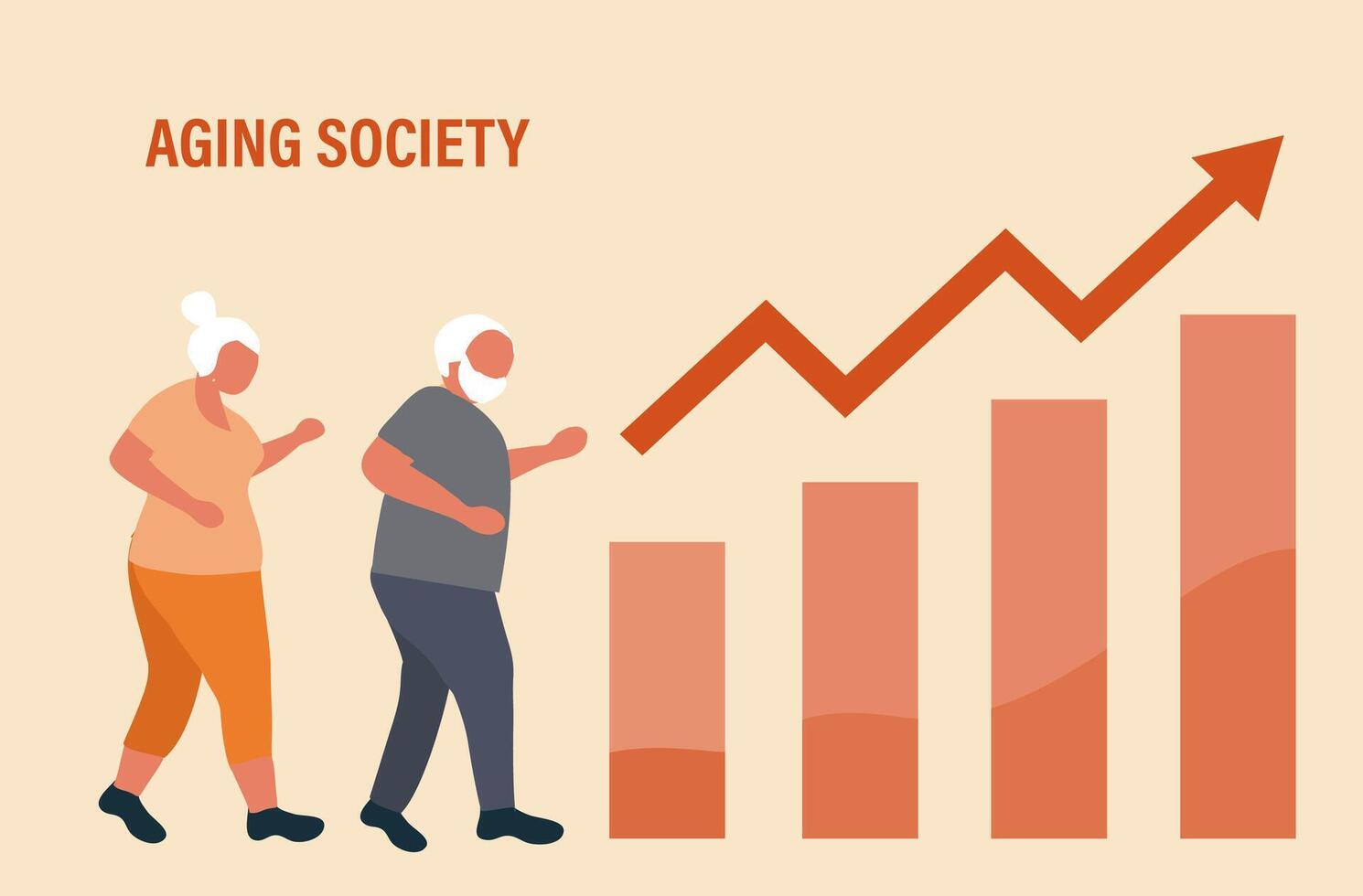 invecchiamento società concetto, mondo popolazione invecchiamento perché di Basso nascita. crescente anziano anziano persone illustrazione vettore