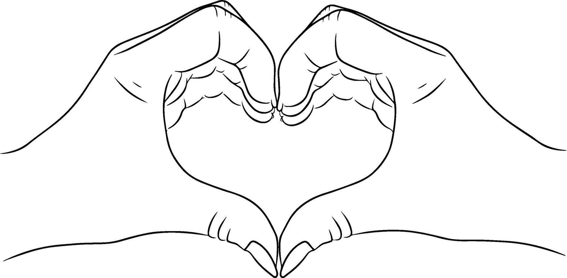 continuo linea disegno di mani nel forma di amore cuore. illustrazione vettore