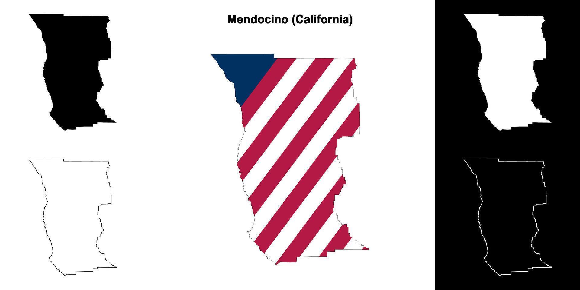 mendocino contea, California schema carta geografica impostato vettore