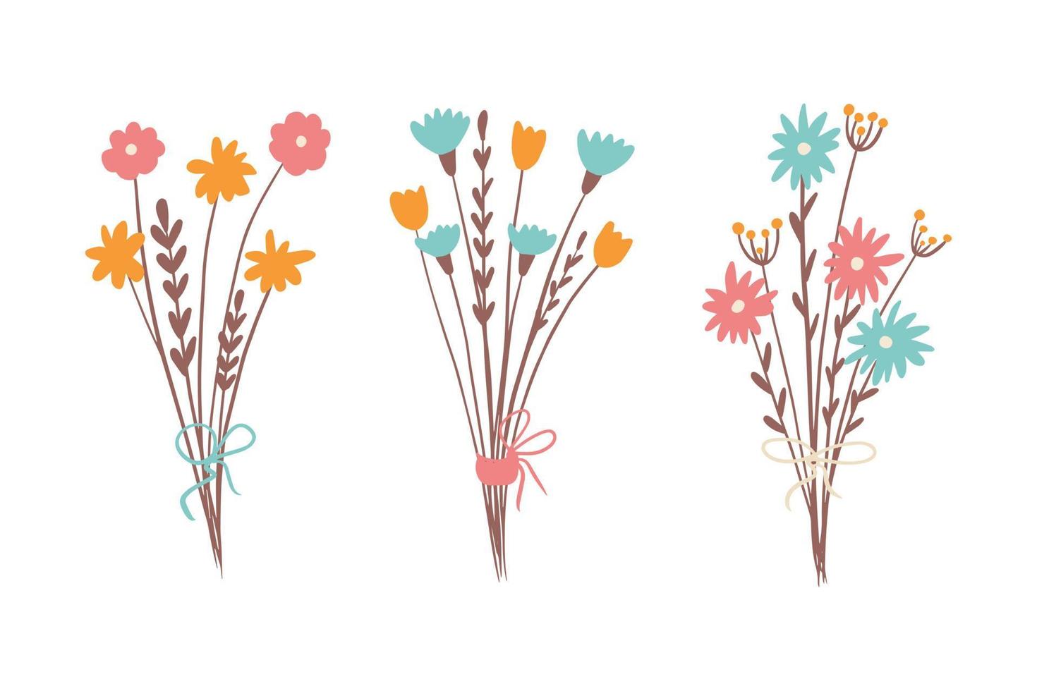 set di mazzi di fiori, illustrazione vettoriale in stile piatto