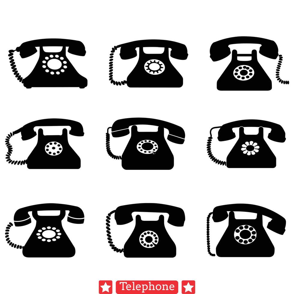 retrò telefono icone Vintage ▾ comunicazione silhouette collezione per design progetti vettore