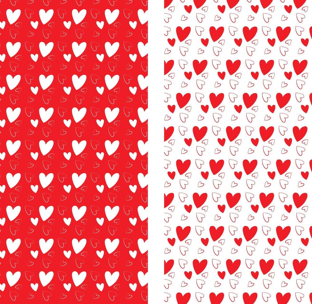 rosso e bianca san valentino giorno modello impostare. cuore, senza soluzione di continuità coordinamento disegni. vettore