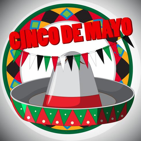 Modello di carta Cinco de Mayo con cappello e bandiere vettore