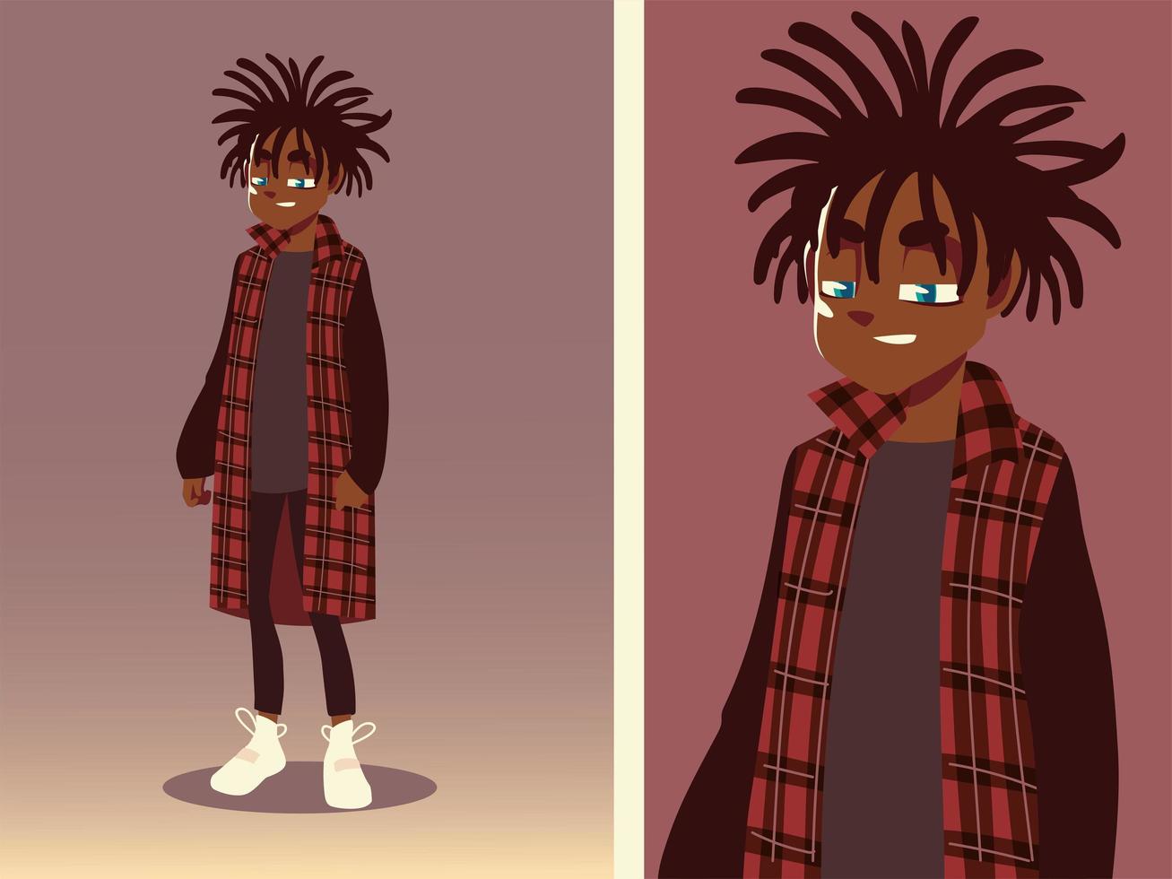 ragazzo con lunghi dreadlocks vestiti alla moda, cultura giovane, disegno vettoriale