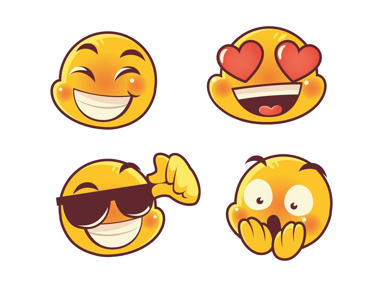 emoji facce espressione divertente felice amore e set sorpreso vettore