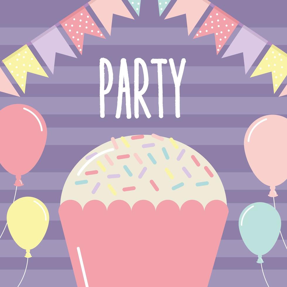 letterig party con cupcake e ghirlande vettore