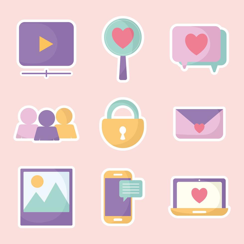 set di icone dei social media su uno sfondo rosa vettore