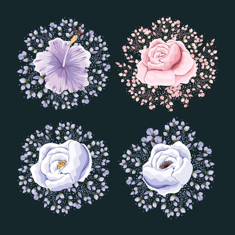 set di fiori con boccioli pittura disegno vettoriale