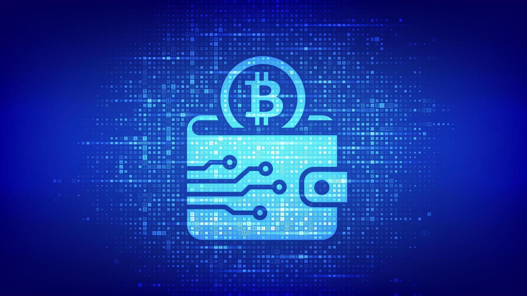 crypto portafoglio icona con bitcoin fatto con binario codice. digitale criptovaluta portafoglio. mobile bancario, in linea finanza, blockchain striscione. binario codice sfondo con cifre 1.0. illustrazione. vettore