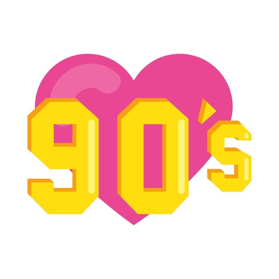 segno degli anni novanta con icona isolata di stile retrò del cuore vettore