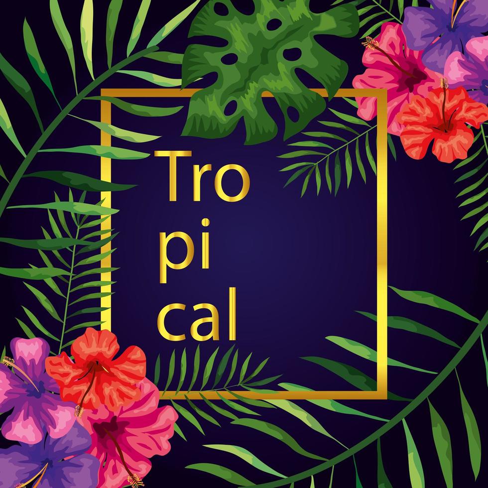 cornice tropicale con fiori e foglie vettore