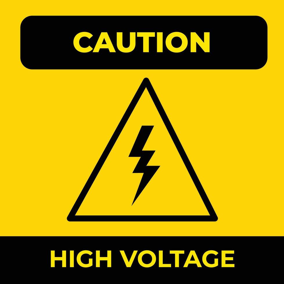 attenzione alto voltaggio elettricità avvertimento giallo triangolo cartello età etichetta manifesto illustrazione isolato su piazza sfondo. semplice piatto cartone animato styled disegno. vettore