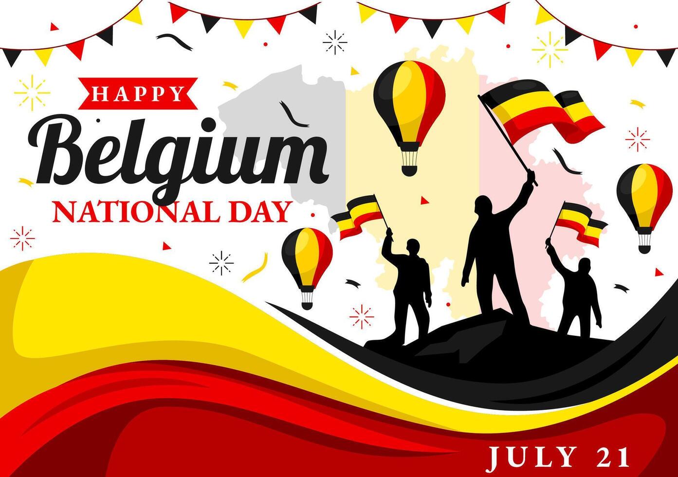 contento Belgio indipendenza giorno illustrazione su luglio 21 con agitando bandiera e nastro nel nazionale vacanza piatto cartone animato sfondo design vettore