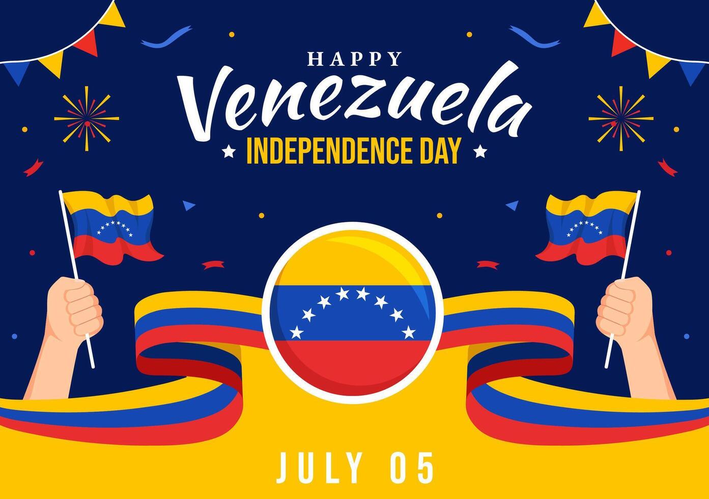 contento Venezuela indipendenza giorno illustrazione su 5 luglio con bandiere, Palloncino e coriandoli nel memoriale vacanza piatto cartone animato sfondo vettore