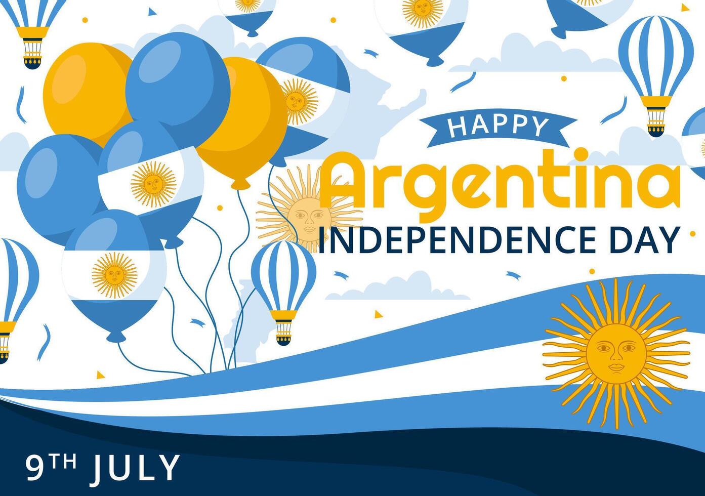 contento argentina indipendenza giorno illustrazione su 9 ° di luglio con agitando bandiera e nastro nel piatto cartone animato celebrazione sfondo design vettore