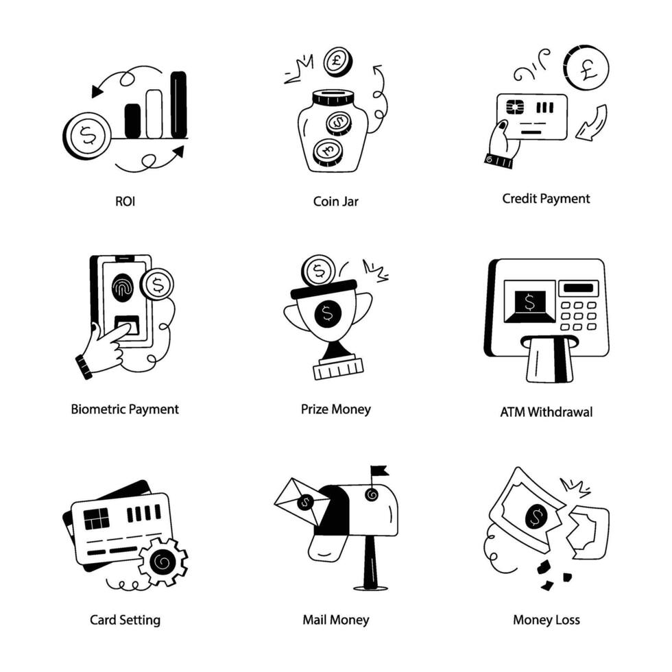 impostato di 09 credito carta e finanza linea icone vettore