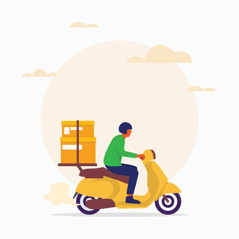 consegna servizio Corriere nel scooter piatto illustrazione vettore