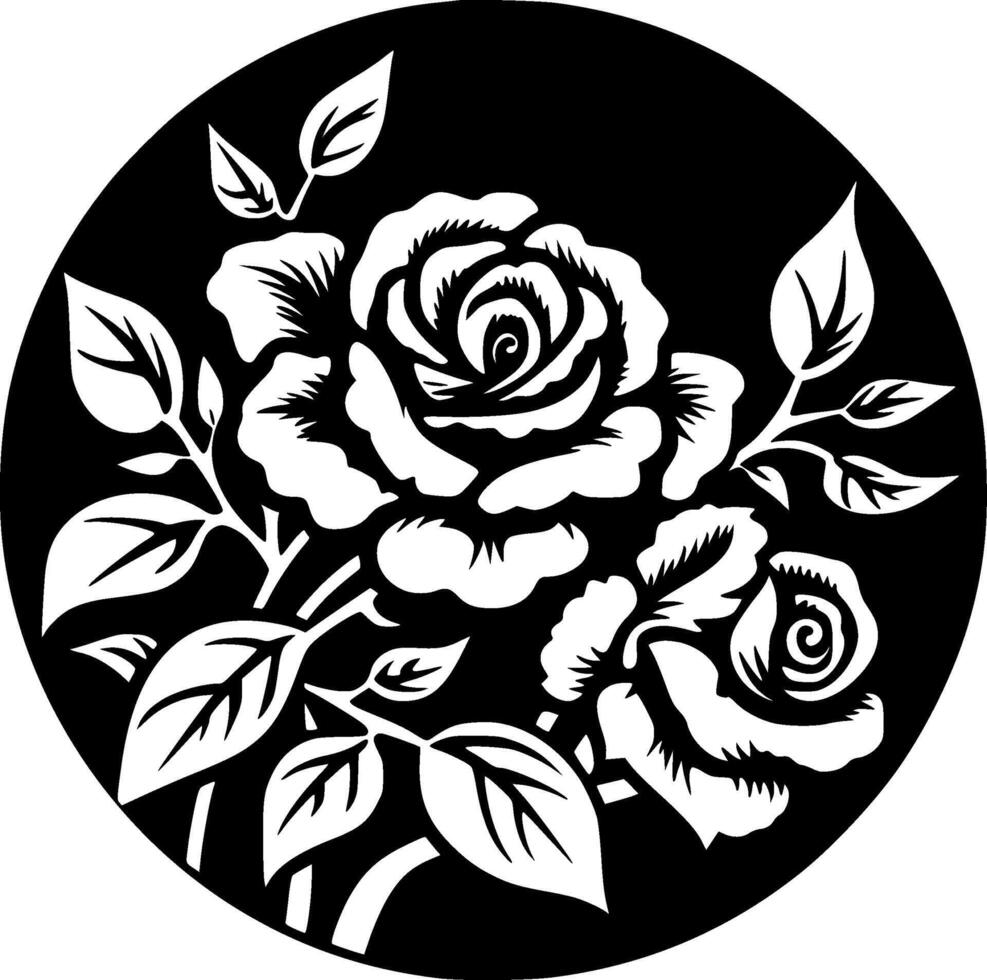 Rose - nero e bianca isolato icona - illustrazione vettore