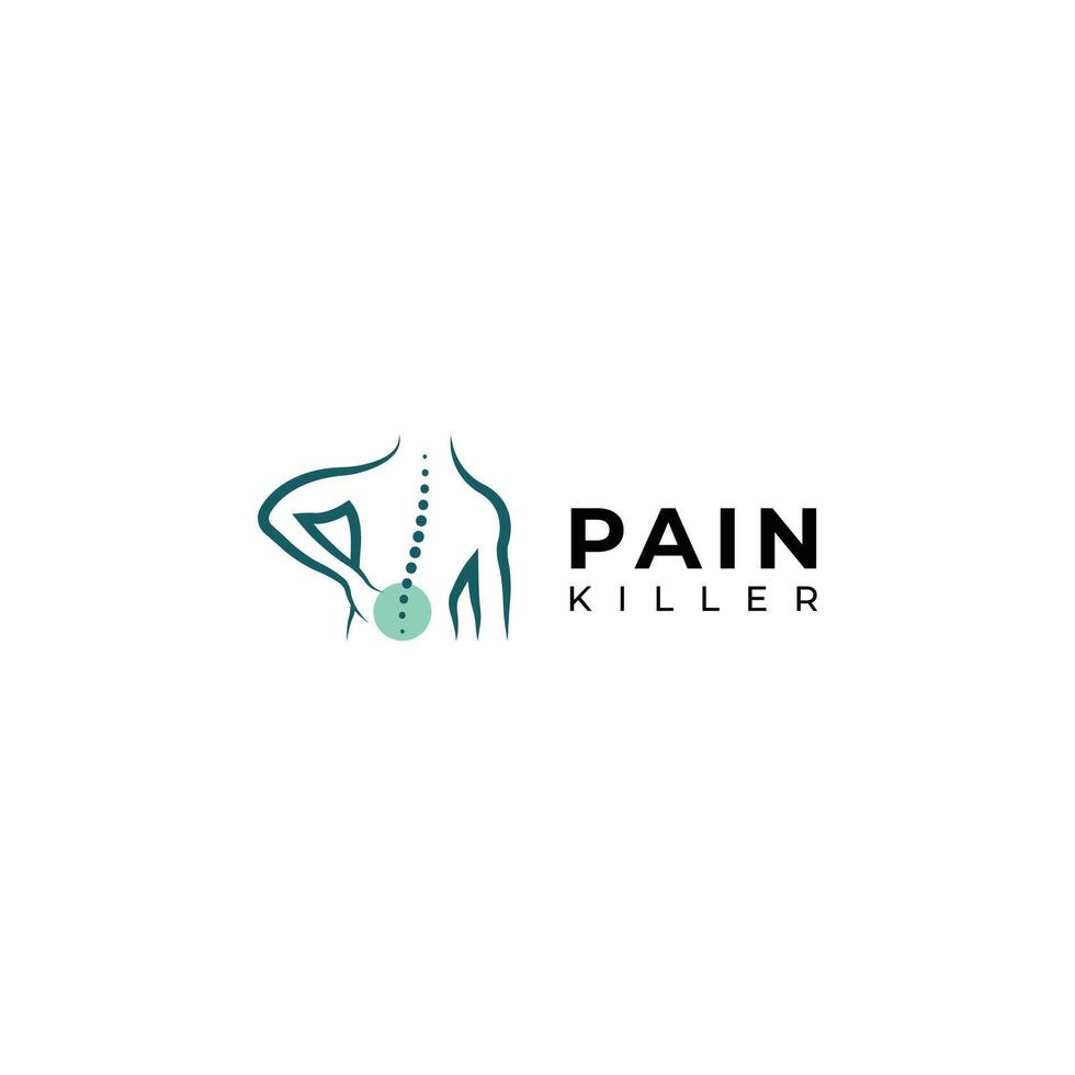 creativo indietro dolore, dolore uccisore trattamento logo design. vettore