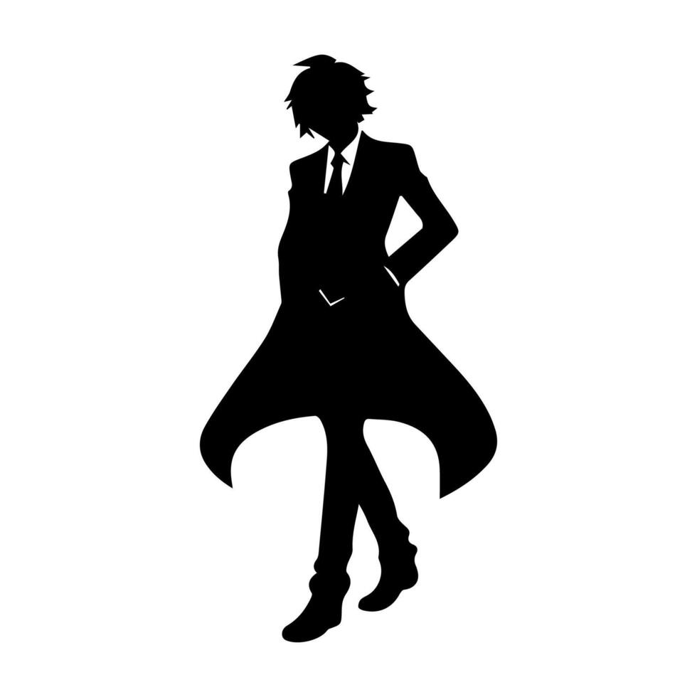 illustrazione di ragazzo profilo anime stile, nero silhouette isolato su bianca sfondo vettore