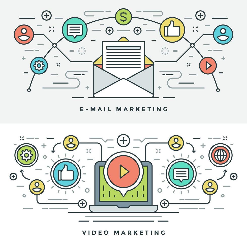 piatto linea e-mail e marketing concetto illustrazione vettore