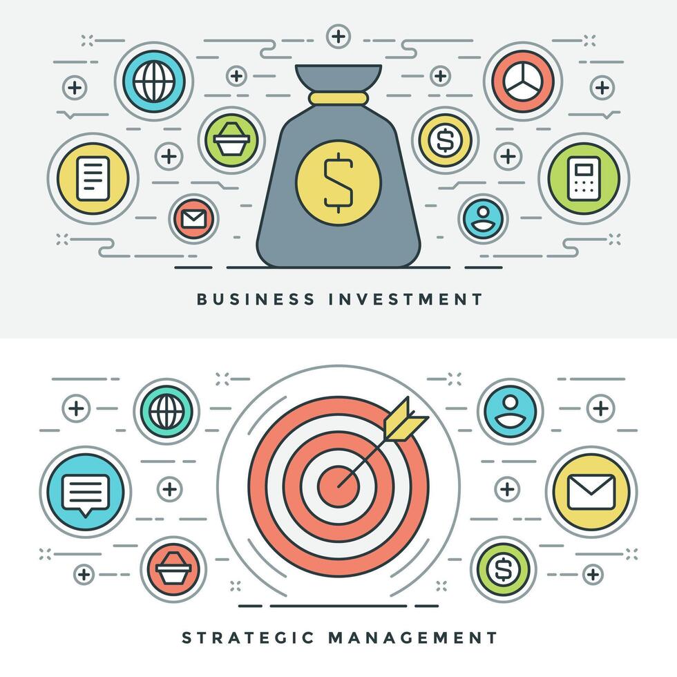 piatto linea strategico gestione e investimento. illustrazione. vettore