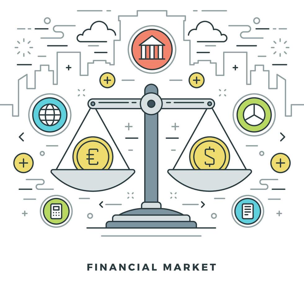 piatto linea finanziario mercato concetto illustrazione. vettore