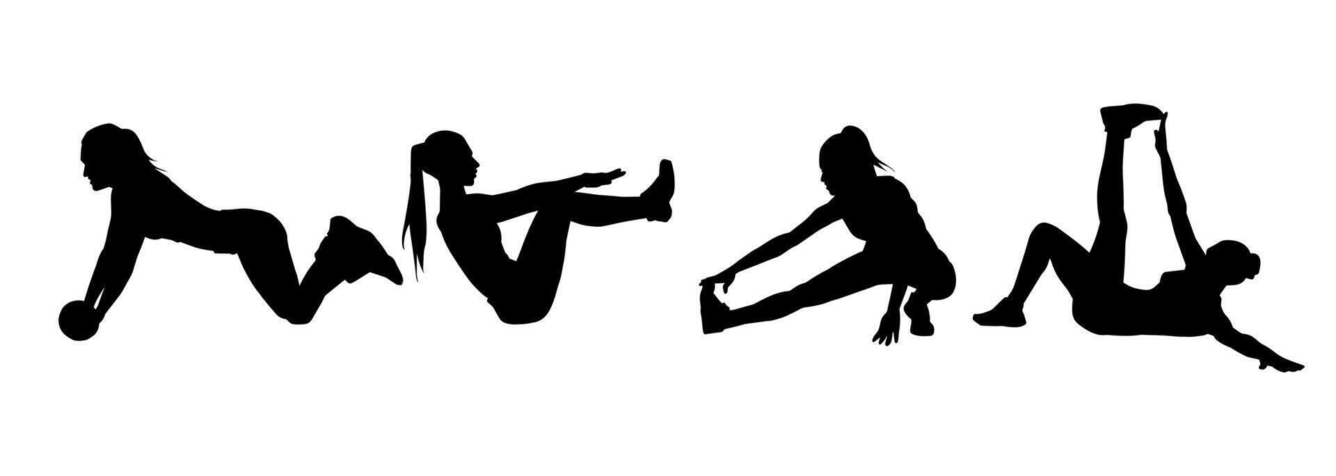 silhouette collezione di sportivo femmina fare pilates di Palestra allenarsi vettore