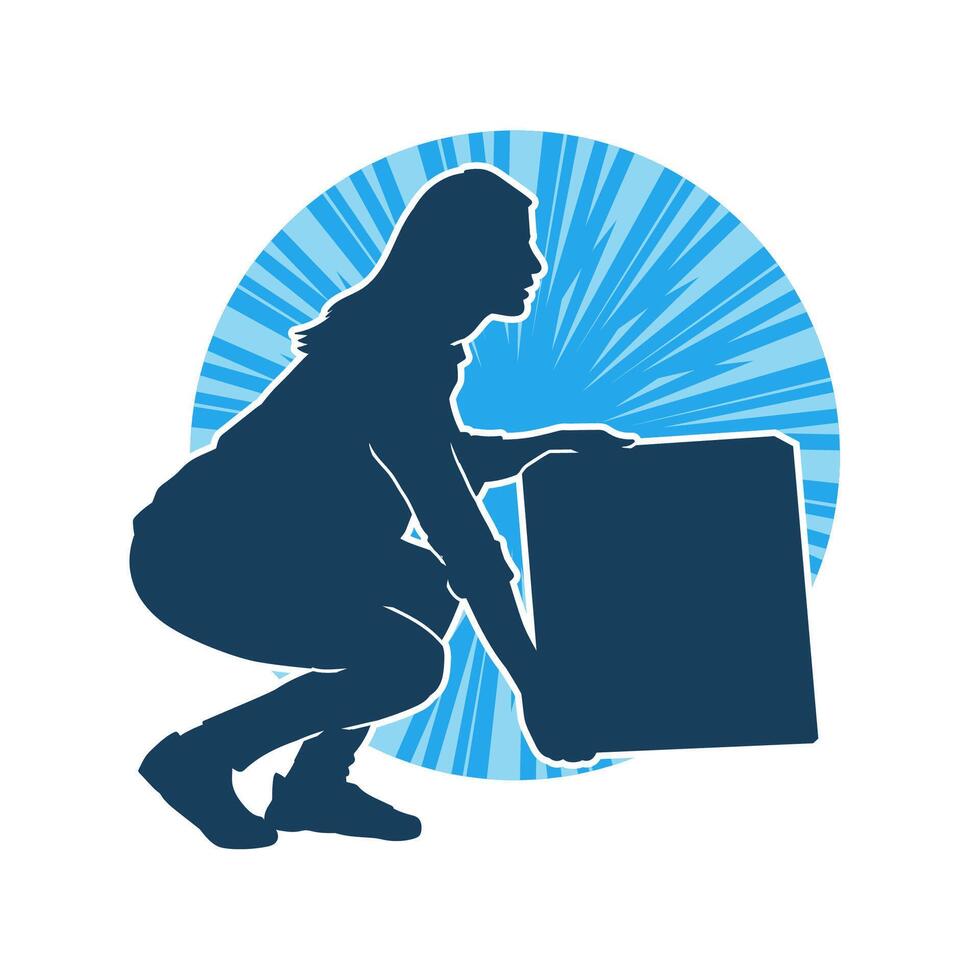 silhouette di un' sottile giovane femmina sollevamento cartone scatola vettore