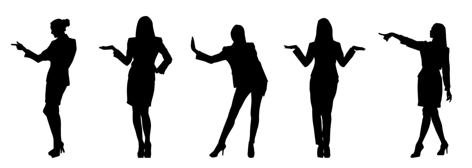 silhouette collezione di attività commerciale donna nel espressive posa vettore