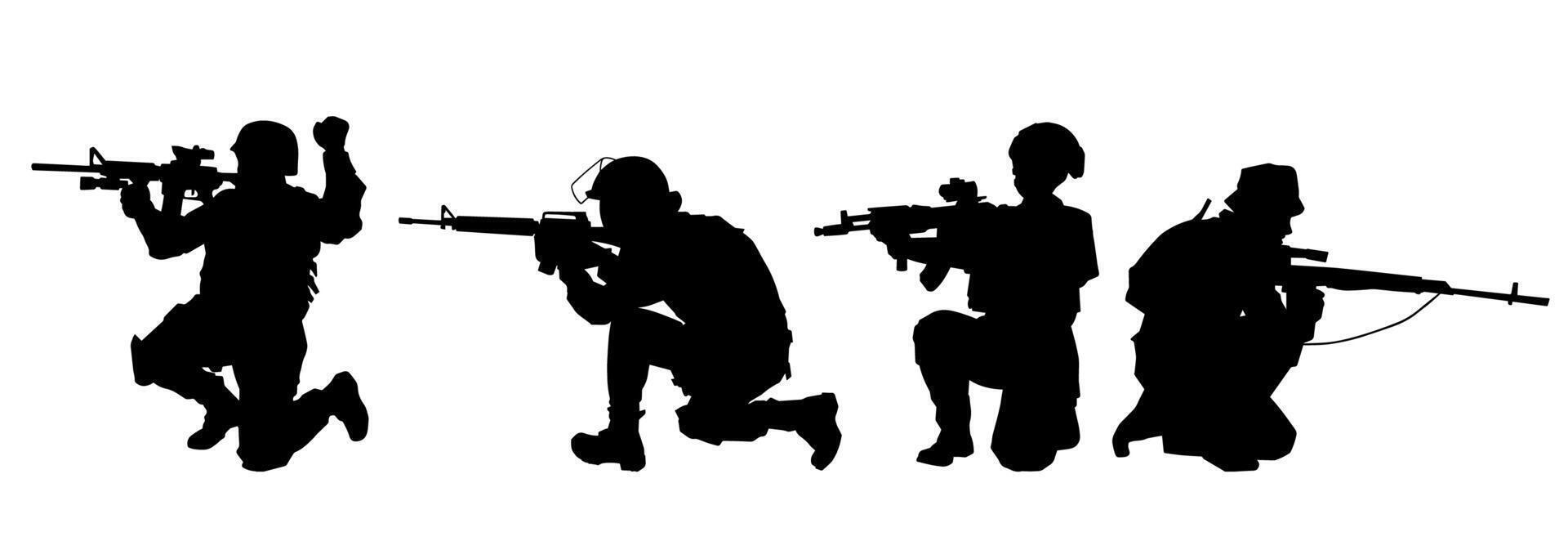 silhouette collezione di maschio tiratore licenziare cecchino lungo barile riffle pistola arma vettore