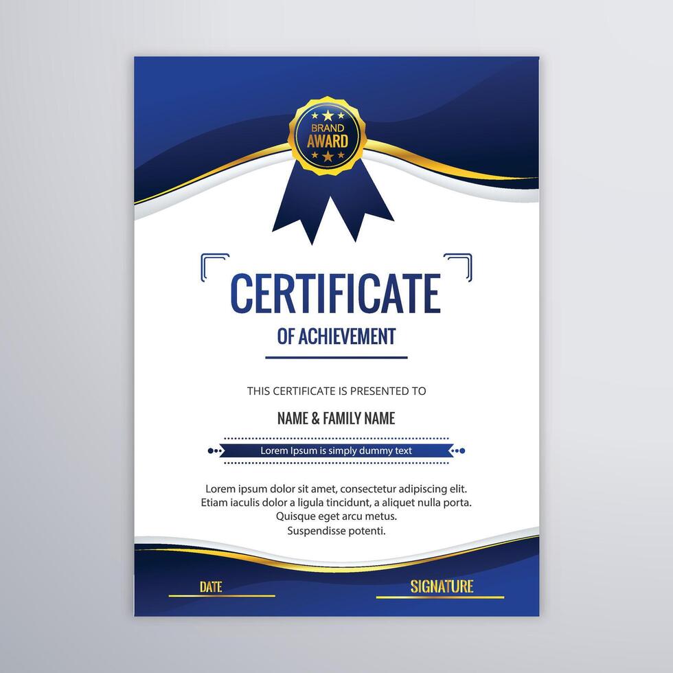 certificato di apprezzamento modello, certificato di risultato, premi diploma, oro certificato di apprezzamento confine modello con lusso distintivo e moderno linea e forme. vettore