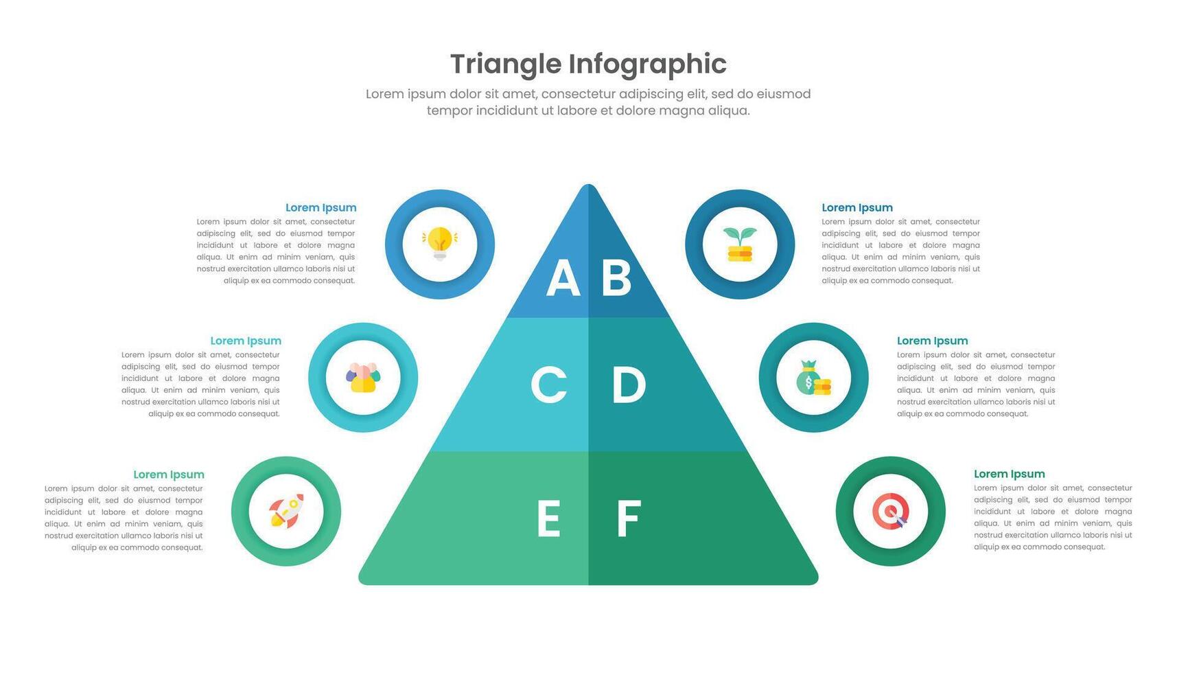 piatto triangolo Infografica con 6 opzioni per attività commerciale presentazione. vettore