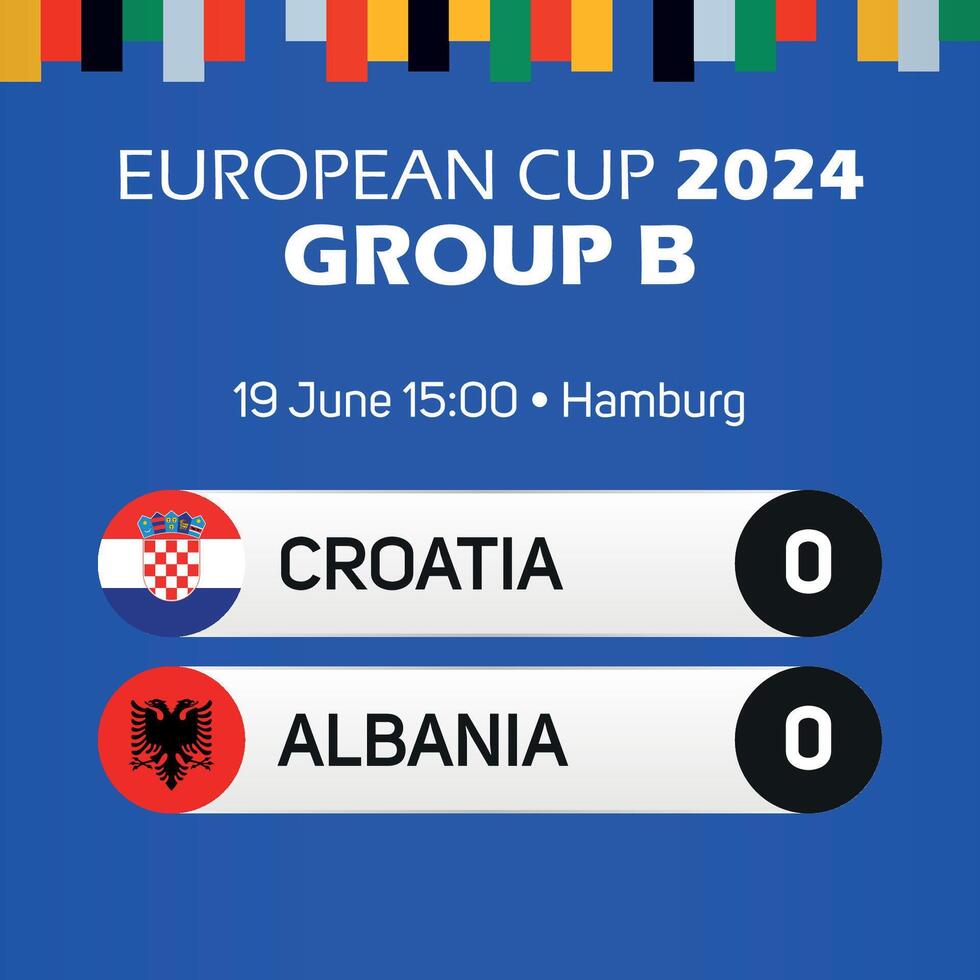 Croazia vs Albania europeo calcio campionato gruppo B incontro tabellone segnapunti bandiera Euro Germania 2024 vettore