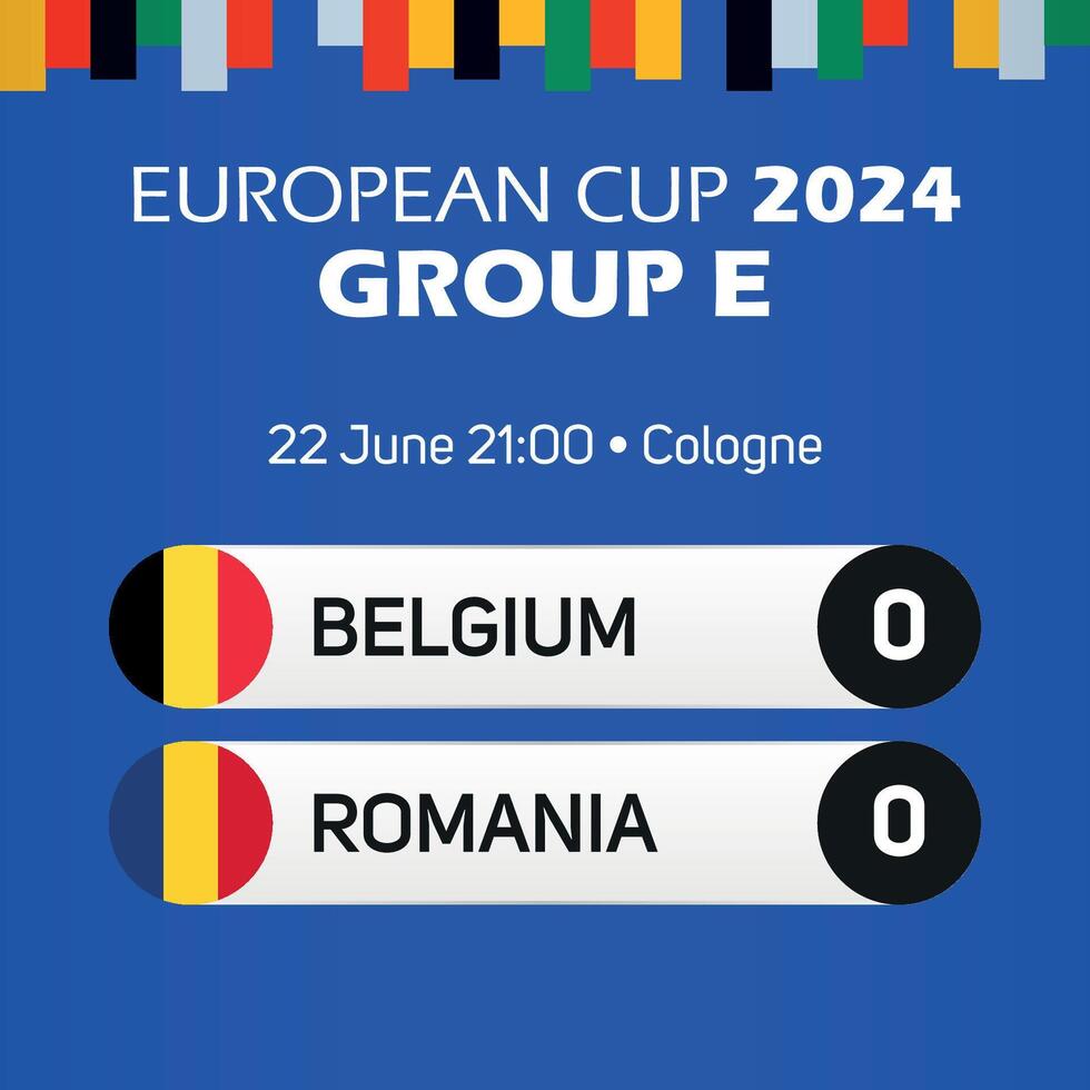 Belgio vs Romania europeo calcio campionato gruppo e incontro tabellone segnapunti bandiera Euro Germania 2024 vettore