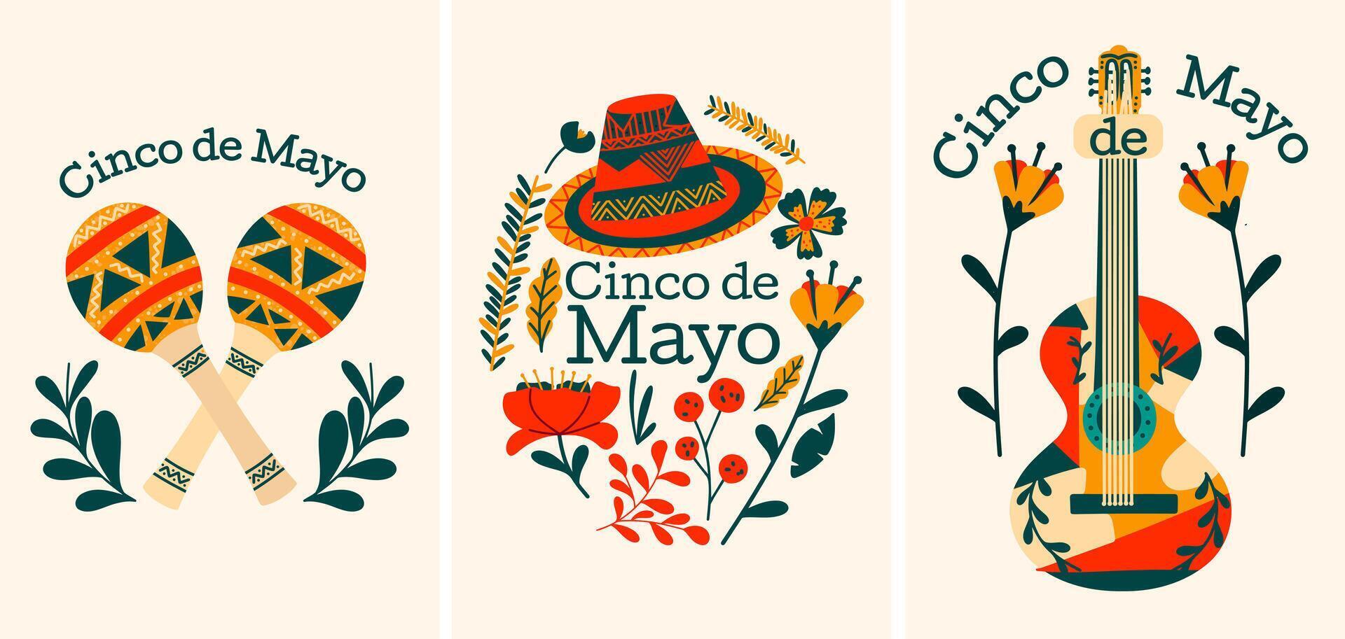 cartoline per il messicano vacanza. cinco de mayo manifesti. festivo impostare. illustrazioni. vettore