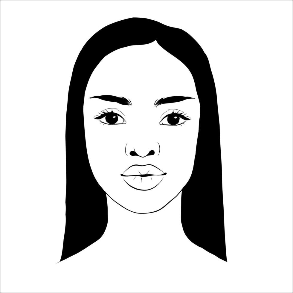 ritratto di bellissimo africano americano donna nel nero e bianca. dolce silhouette, moda illustrazione vettore